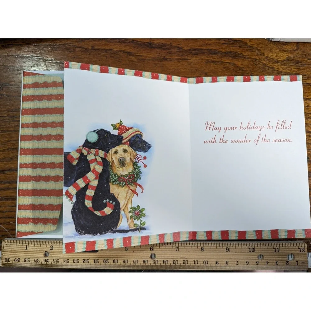 Vintage New Guiding Eyes Christmas Greeting Card Yellow Black Lab Puppy Dog Snow